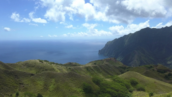 Fatu Hiva, aerial drone video of the mountains and valley, marquesas islands, Polynesia 4K UHD