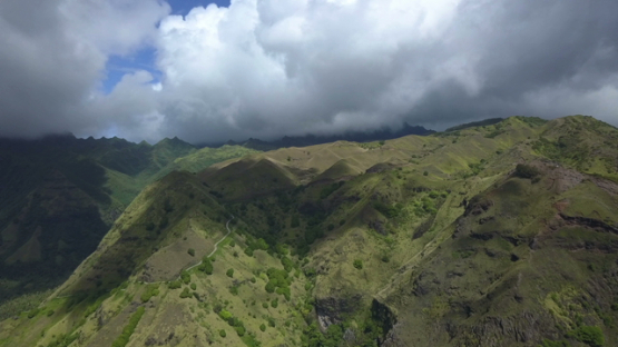 Fatu Hiva, aerial drone video of the mountains and valley, marquesas islands, Polynesia, 4K UHD