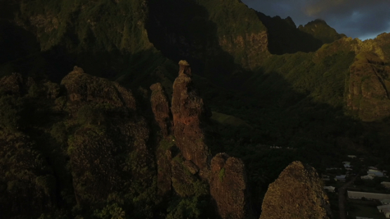 Fatu Hiva, Sunset in the bay of Hanavave, aerial drone video, marquesas islands, polynesia 4K UHD