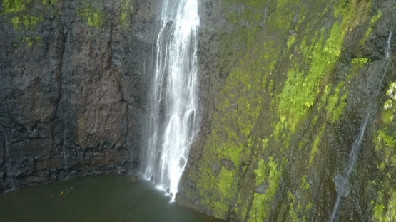 Tahiti, Aerial drone shot of waterfall, ascending