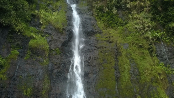 Tahiti, Aerial drone shot of waterfall, ascending