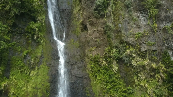Tahiti, Aerial drone shot along the waterfall