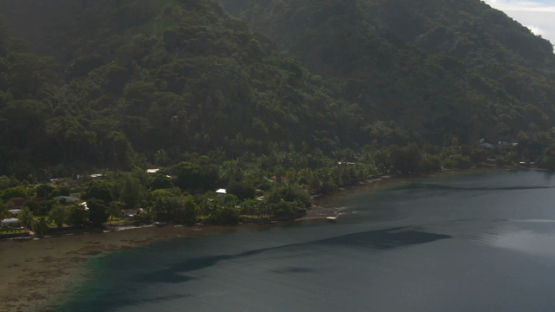 Tahiti, aerial drone view of the coast and lagoon, Vairao