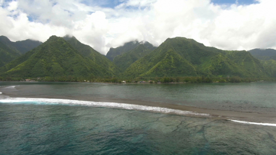 Tahiti, aerial drone view of the coast and lagoon, Teahupoo