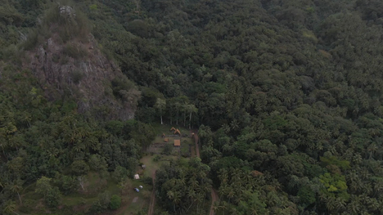 Hiva Oa aerial drone view, marae and tiki of Puamau, Marquesas islands, 2K7
