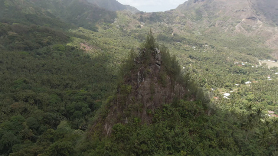 Hiva Oa aerial drone view, Tikis, Puamau village and mountains, Marquesas islands, 2K7