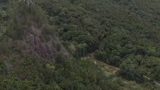 Hiva Oa aerial drone view, marae of Puamau, Marquesas islands, 2K7