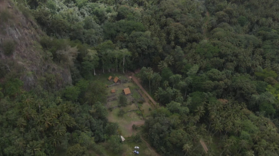 Hiva Oa aerial drone view, Tikis, statues of Puamau, Marquesas islands, 2K7