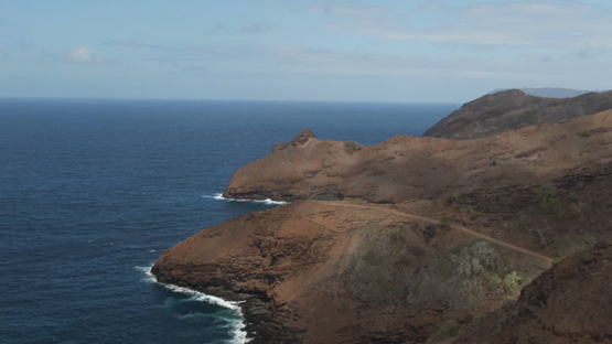 Hiva Oa aerial drone view, of Puamau and oceanic coast, Marquesas islands, 2K7