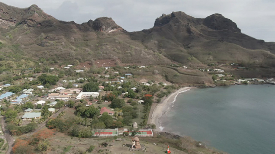 Aerial drone video of Taiohae, Nuku Hiva, marquesas islands, 2K7