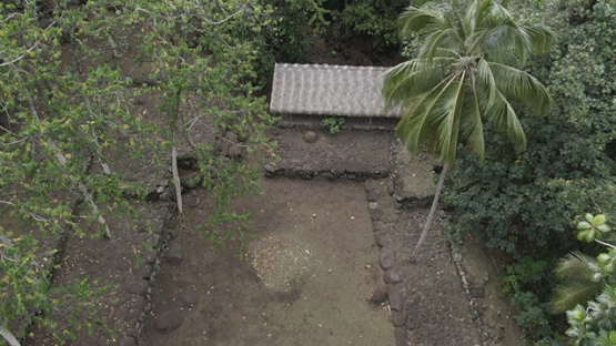 Aerial drone video of Nuku Hiva, marae Hatiheu, marquesas islands, 2K7