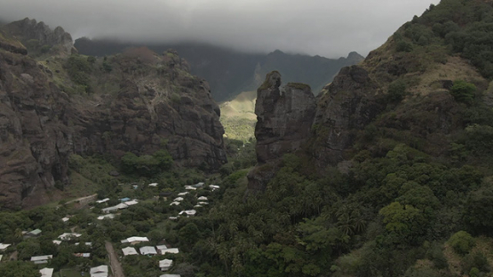 Aerial drone view of Fatu Hiva, Marquesas islands, Polynesia, 2K7