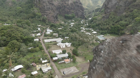 Aerial drone view of Fatu Hiva, virgins bay of Hanavave, Marquesas islands, Polynesia, 2K7