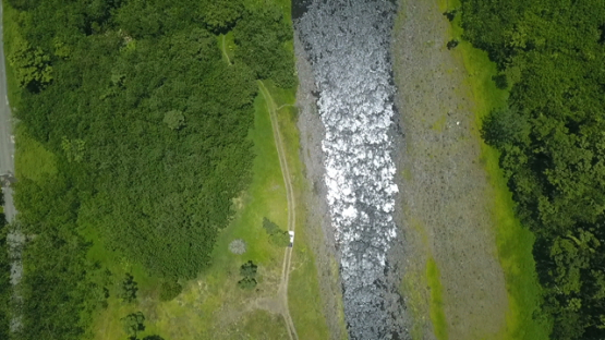 Tahiti Aerial drone view, above the river of Valley of Papenoo, French Polynesia