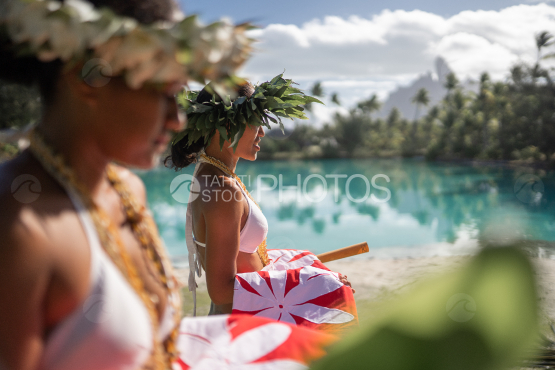 Bora Bora, traditional wedding and polynesian dancers on the beach