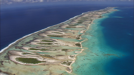 Aerial shot of Tikehau and barrier reef, tuamotu atoll, French Polynesia