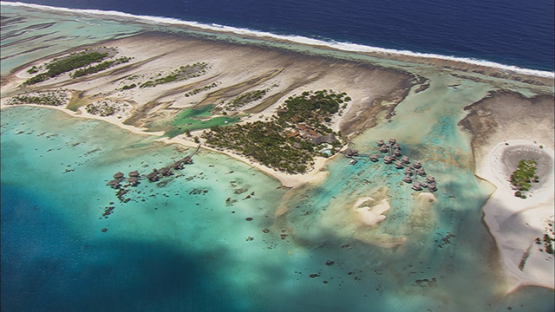 Aerial shot of  the hotel of Tikehau, tuamotu atoll, French Polynesia