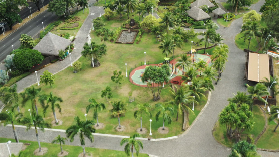 Aerial view of paofai garden during lockdown, Tahiti, 4K UHD
