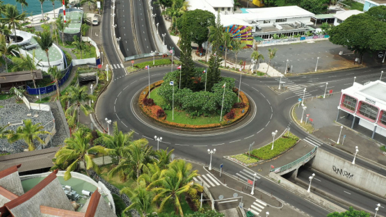 Aerial view of street of Papeete during lockdown, Tahiti, 4K UHD