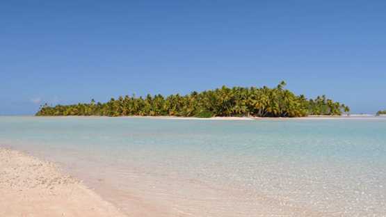 Fakarava, view of small island and pink sand of the lagoon