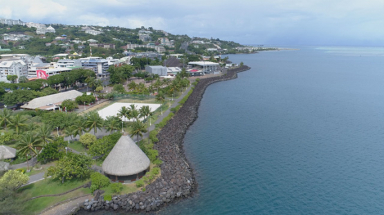 Tahiti, aerial view of Papeete and Park Paofai, 4K UHD