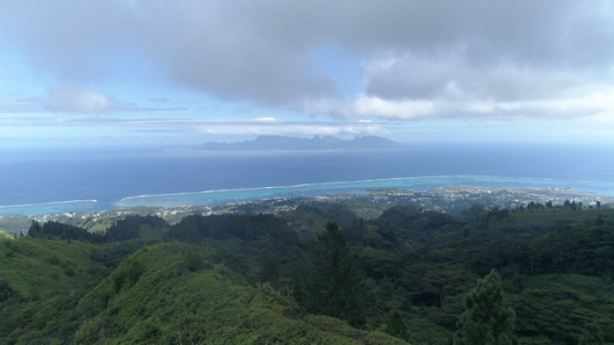 Aerial view of Tahiti, coast of Punaauia from the hill, 4K UHD