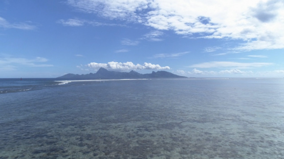 Aerial view of the island Moorea shot from Tahiti, 4K UHD