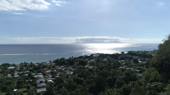 Tahiti, aerial view of ththe isalnd Moorea shot from Paea, 4K UHD