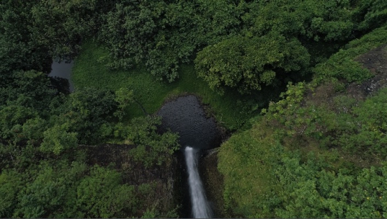 Tahiti, aerial view of Valley of Papenoo and waterfall, 4K UHD