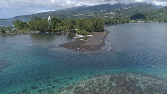 Tahiti, Arue, aerial view of Taharaa and Pointe Venus, 4K UHD