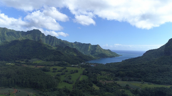 Moorea, aerial view from the Belvédère on Opunohu Bay, 4K UHD