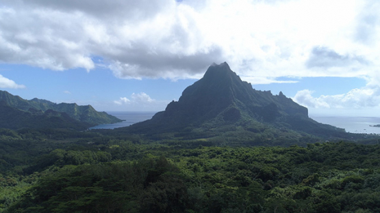 Moorea, aerial view from the Belvédère and two bays, 4K UHD