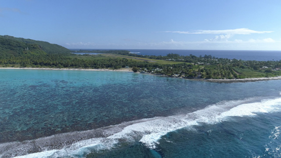 Moorea, aerial view of Motu Temae and reef, 4K UHD