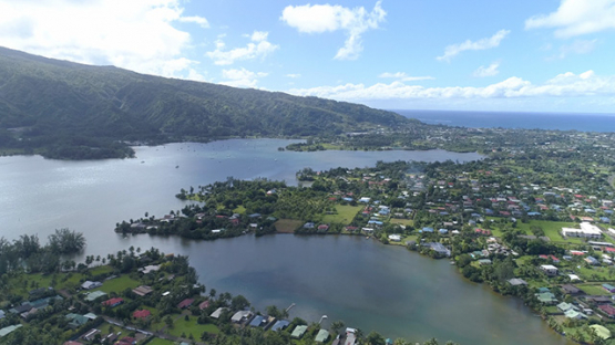 Peninsula of Tahiti, Aerial view of town of Taravao, 4K UHD
