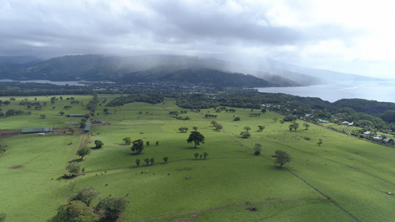 Peninsula of Tahiti, Aerial view of the plain of Taravao, 4K UHD