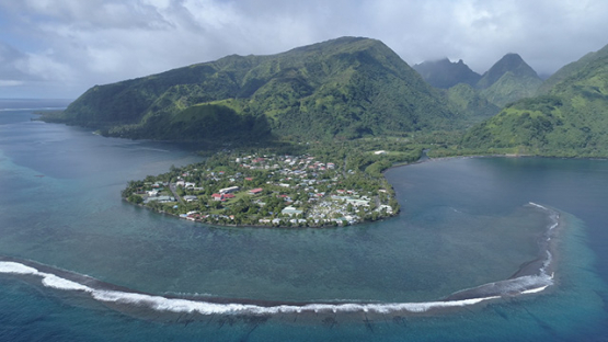 Peninsula of Tahiti, Aerial view of Tautira and mountains, 4K UHD