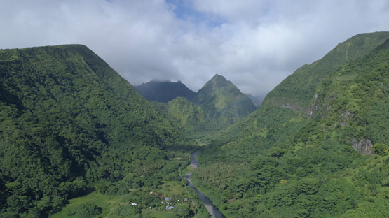 Peninsula of Tahiti, Aerial view of Tautira and the valley, 4K UHD