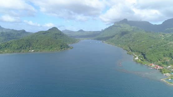 Raiatea, aerial view of the island and lagoon, 4K UHD