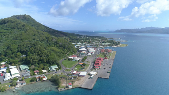 Raiatea, aerial view of the harbour of Uturoa, 4K UHD