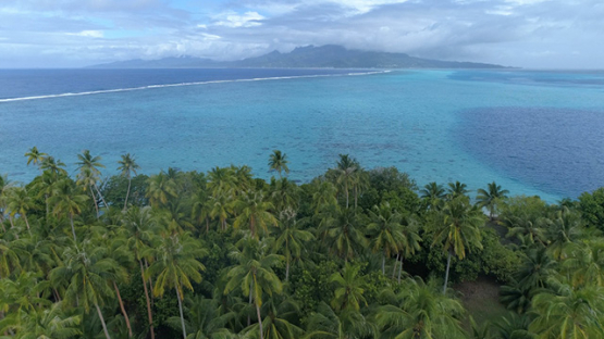 Raiatea, aerial view of the island and the lagoon, 4K UHD