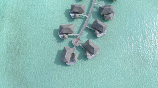 Tahaa, aerial view above a luxury hotel in the lagoon, 4K UHD