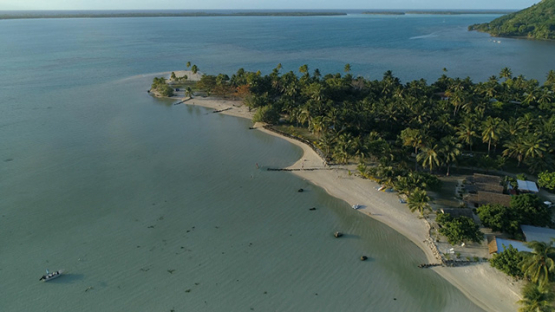 Maupiti, aerial view of the beach of Taatoi, et Faanoa Bay 4K UHD
