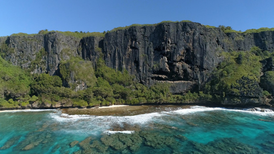 Rurutu, aerial view along the cliffs of Toarutu, 4K UHD