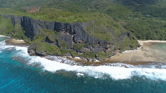 Rurutu, aerial view of the cliff of Toarepe point, 4K UHD