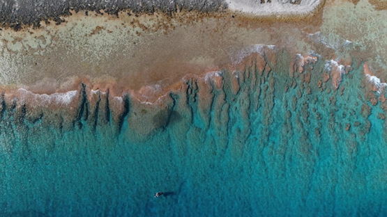 Fakarava, aerial view the reef of the pass Garuae, 4K UHD