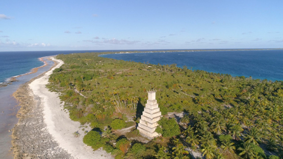 Fakarava, aerial view of the old light tower, 4K UHD