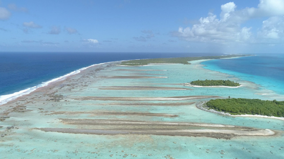 Rangiroa, aerial view of the barrier reef, 4K UHD