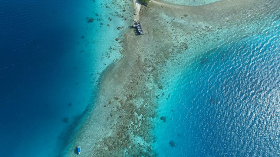 Tikehau, aerial view above the abandoned pearl farm and manta ray spot, 4K UHD