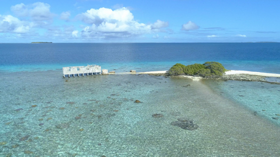 Tikehau, aerial view of the abandoned pearl farm in the lagoon, 4K UHD