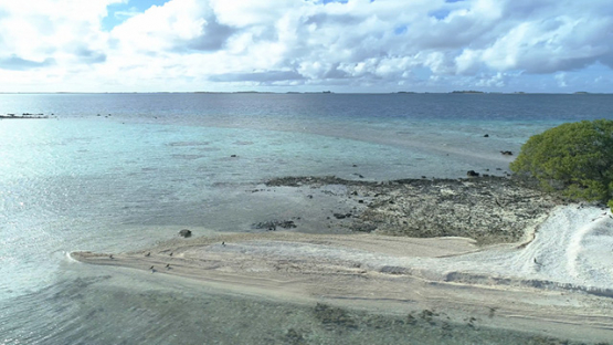 Tikehau, aerial view of an abandoned pearl farm in the lagoon, 4K UHD